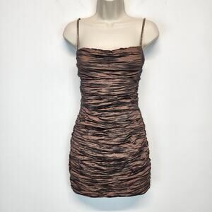 Vintage Ruched Crinkled Bodycon Cocktail Mini Dress Size M Dark Brown Ariella